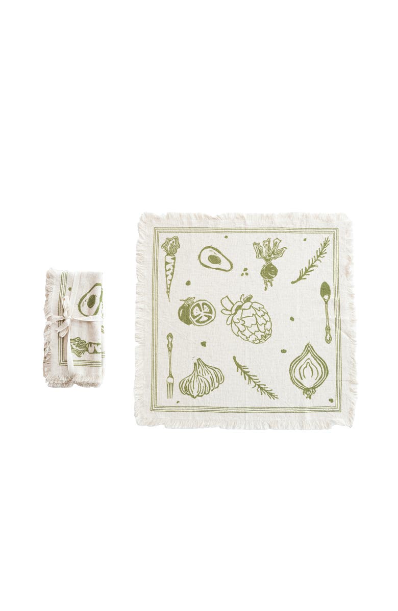 Storied Home Cotton and Linen Napkins with Fringe Design, Green, Set of 4, Main, color, Green