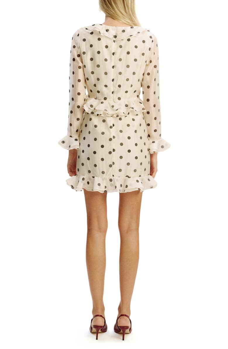 Bardot Polka Dot Frill Ruffle Long Sleeve Minidress, Alternate, color, Ivory Spot