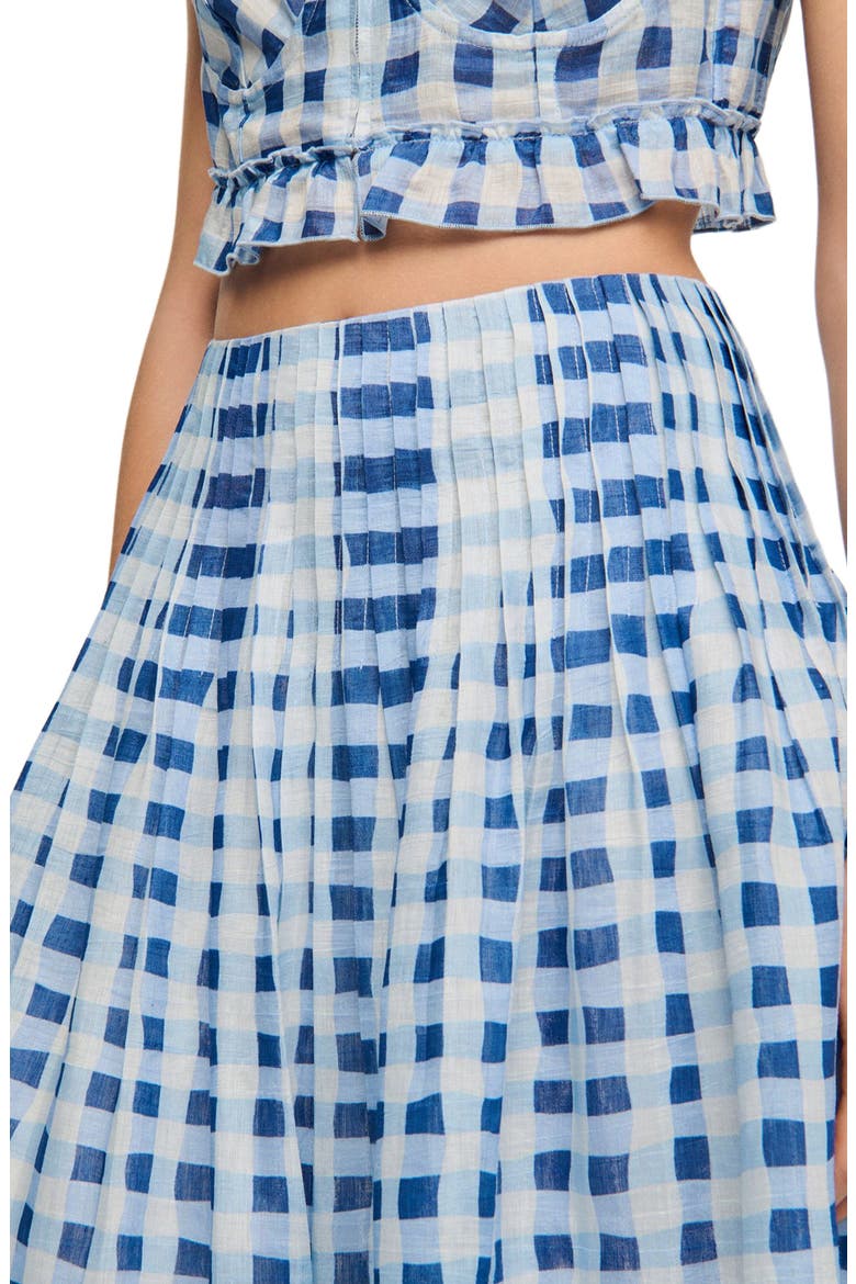 Long gingham linen skirt, Alternate, color, Blu / white