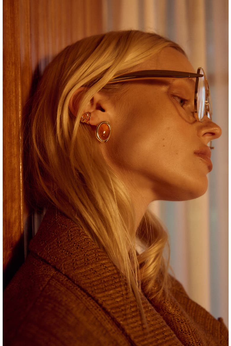 The Amber Honey Resin Stud Earrings, Alternate, color, GOLD