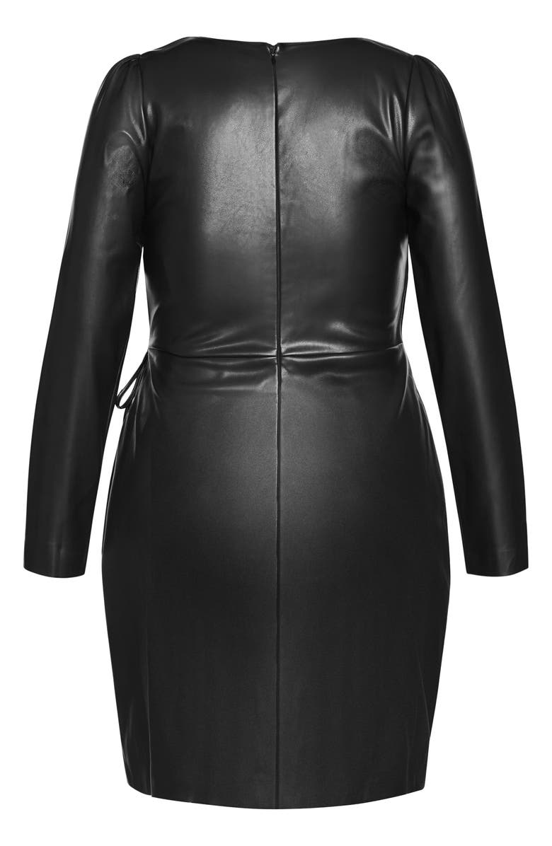City Chic Cindy Long Sleeve Faux Wrap Faux Leather Dress, Alternate, color, 