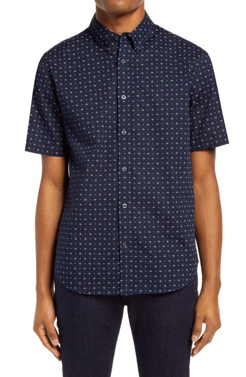 Slim Fit Floral Short Sleeve Button-Down Shirt