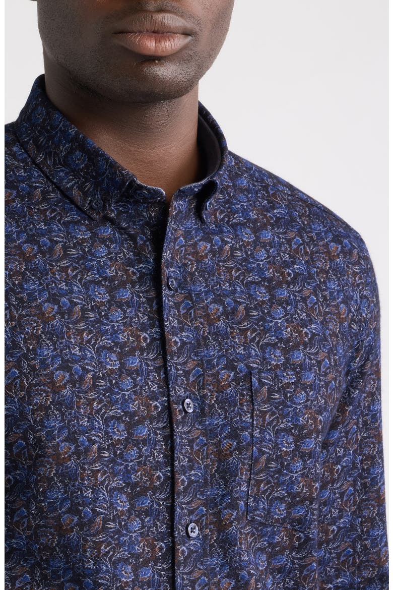 Lane Print Cotton Button-Up Shirt, Alternate, color, NAVY / BROWN FROND