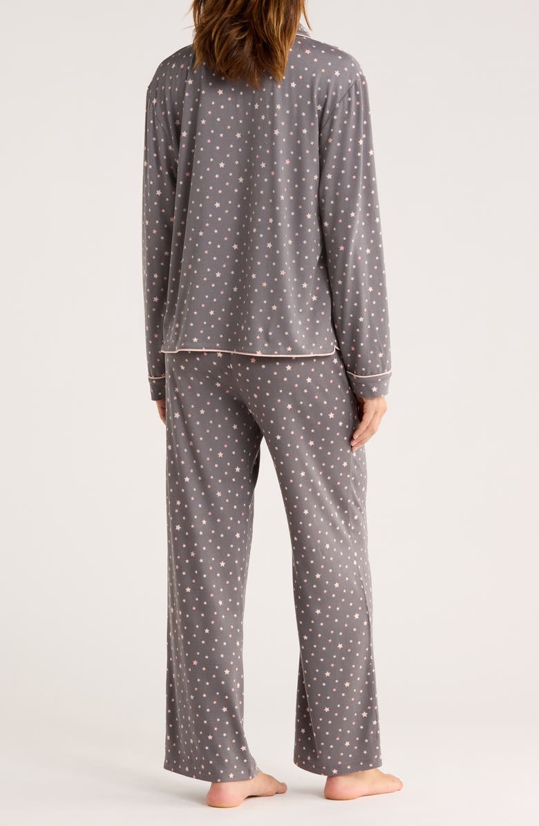 Honeydew Quiet Night Long Sleeve Button-Up Top & Pants Pajamas, Alternate, color, Ash Stars