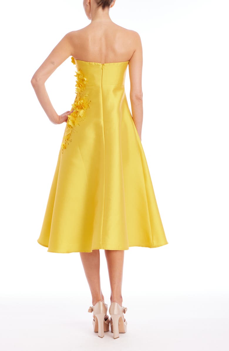 Badgley Mischka Collection Floral Appliqué Strapless Cocktail Dress, Alternate, color, Marigold