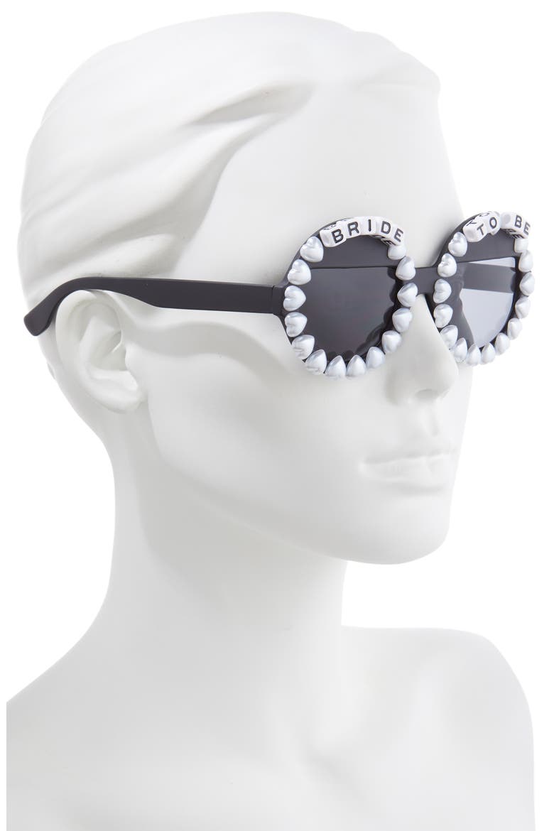 Bride to Be Embellished Round Sunglasses, Alternate, color, BLACK/ BLACK