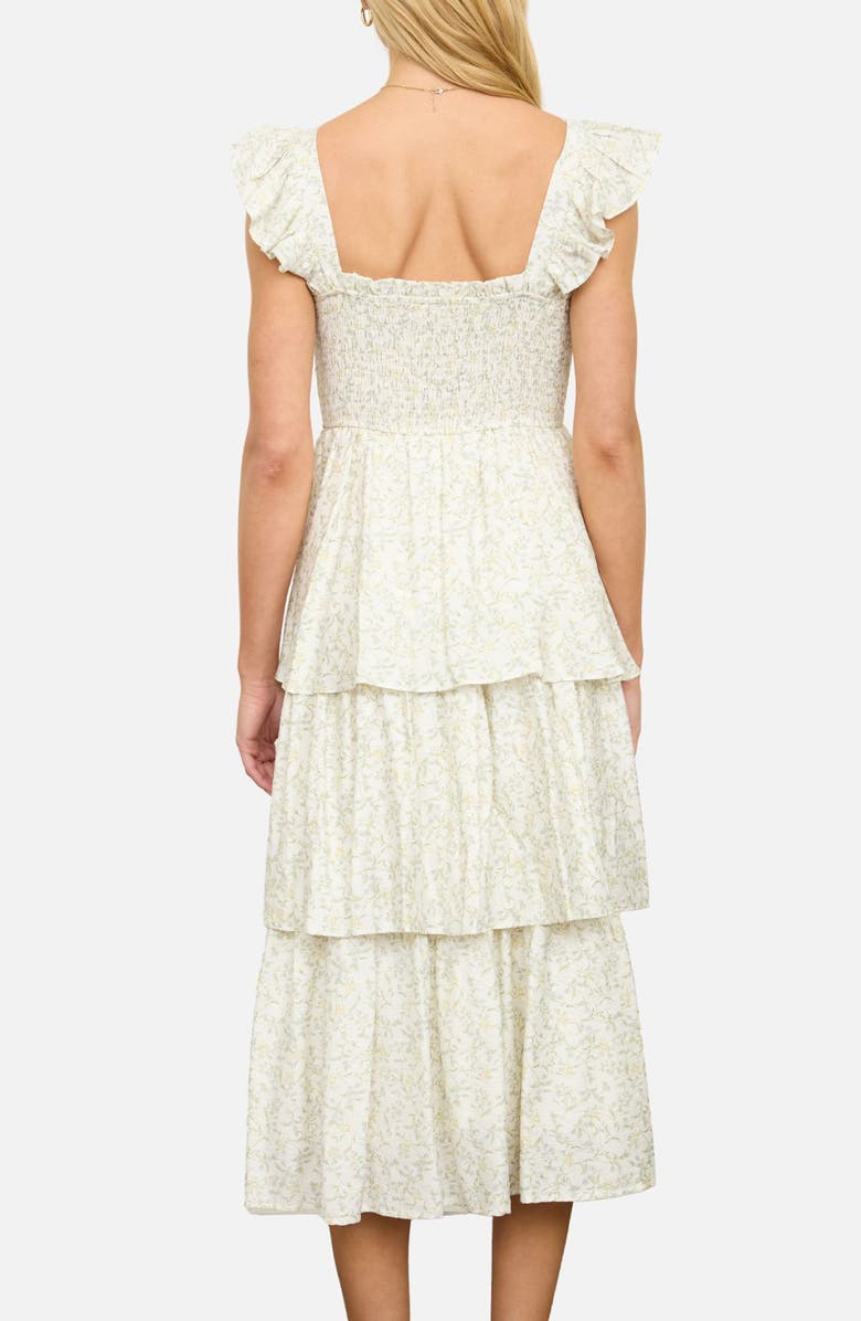 AUGUST SKY Smocked Tiered Midi Dress, Alternate, color, Ivory Multi