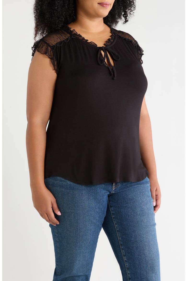 Tie Neck Ruffle Top, Alternate, color, BLACK