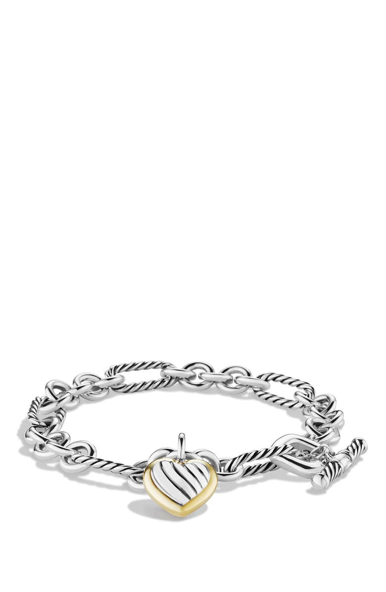 David Yurman 'Cable Heart' Two-Tone Charm Link Bracelet, Main, color, 