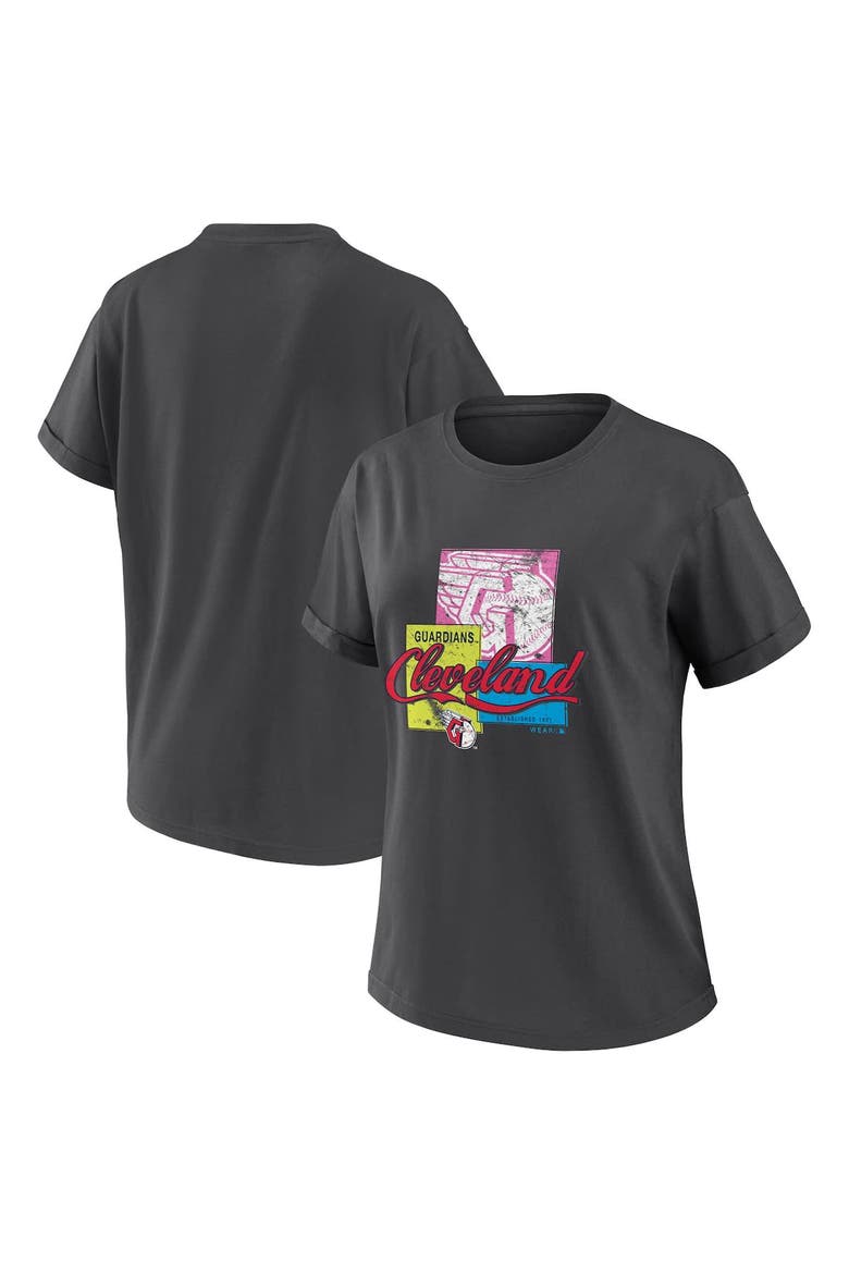 Women's WEAR by Erin Andrews Charcoal Cleveland Guardians Domestic Box Color Boyfriend T-Shirt, Alternate, color, Charcoal