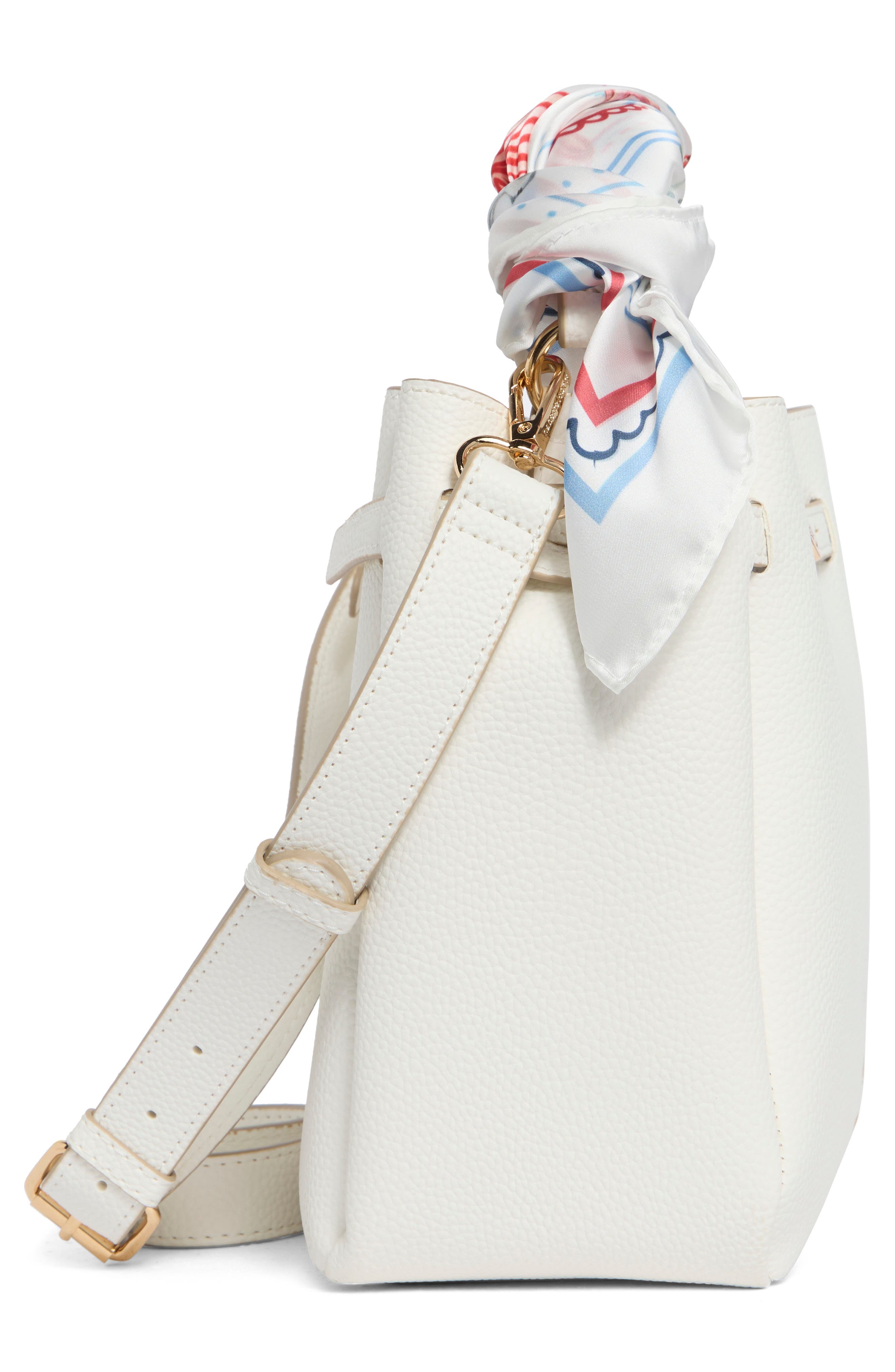 Scarf Trim Belted Bucket Bag, Alternate, color, CHALK