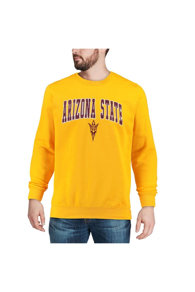 Men's Colosseum Gold Arizona State Sun Devils Arch & Logo Crew Neck Sweatshirt, Alternate, color, Gold