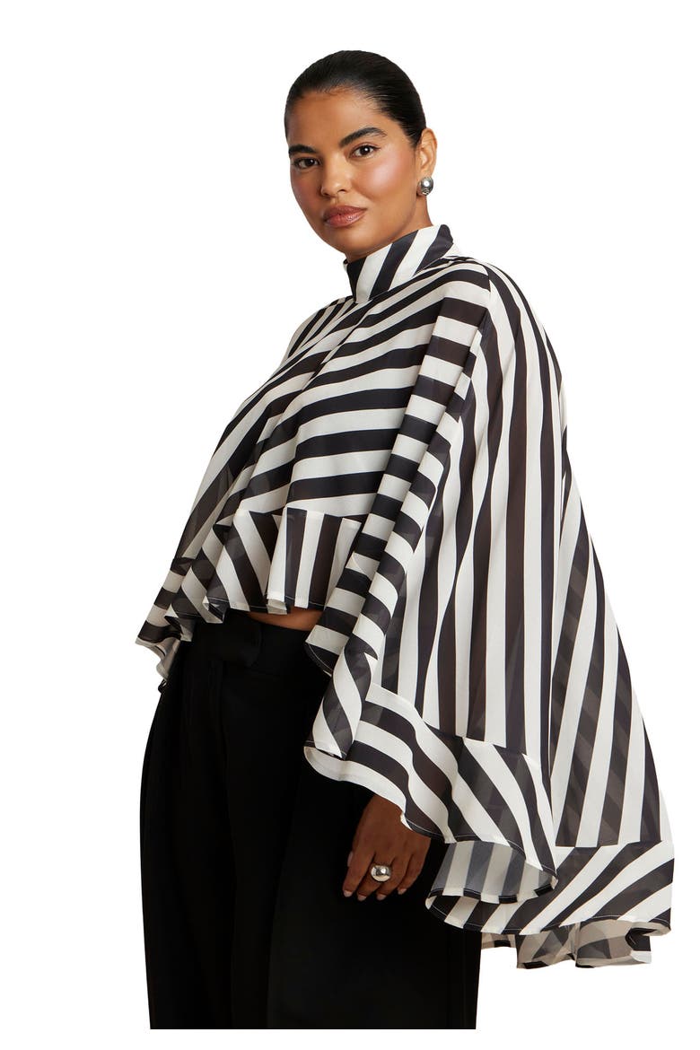 Ruffle Detail Asym Cape, Main, color, DIAGONAL STRIPE