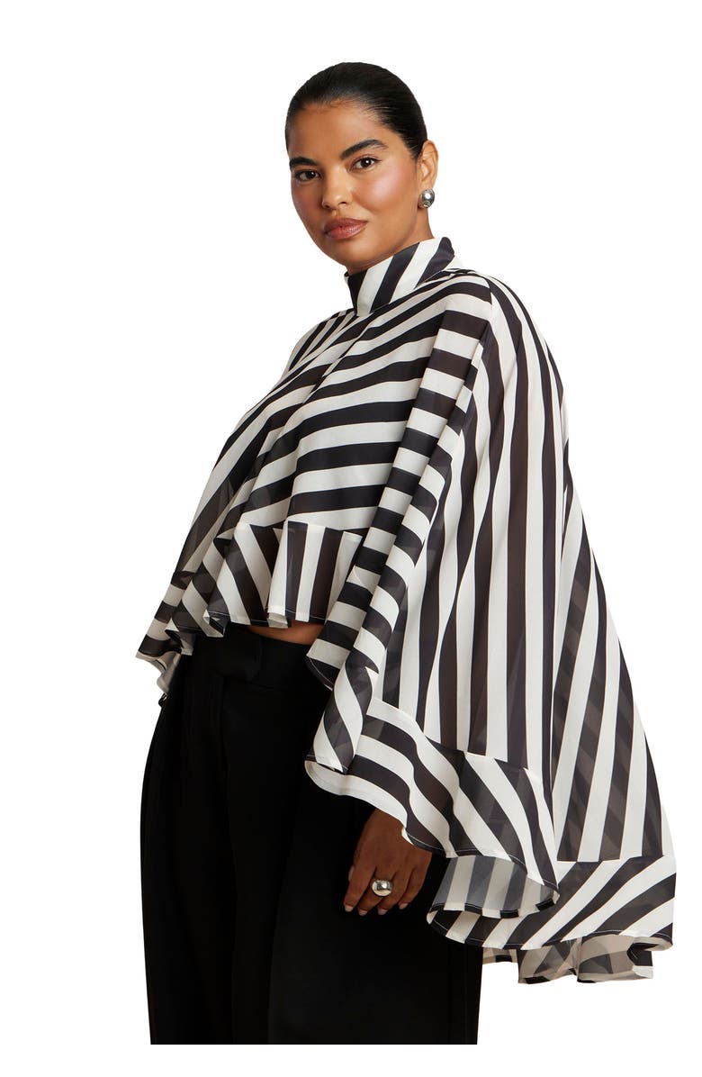ELOQUII Ruffle Detail Asym Cape, Main, color, Diagonal Stripe