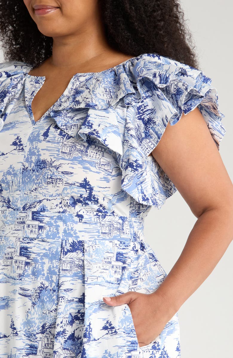 SUGARLIPS Santana Toile Sky Cotton Midi Dress, Alternate, color, White/ Blue