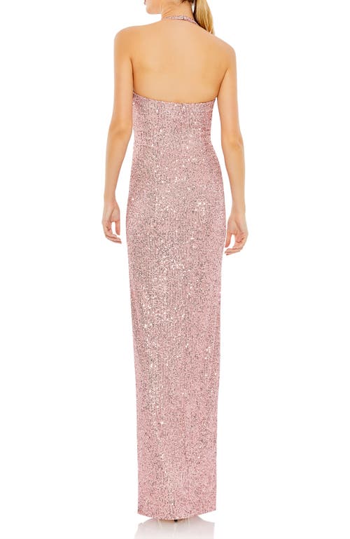 Mac Duggal Sequin Halter Neck Evening Gown In Rose