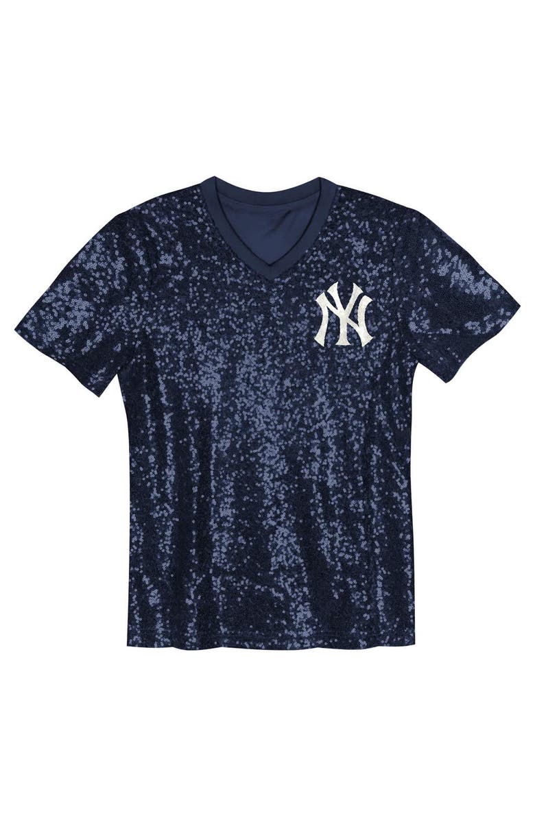 Outerstuff Juniors Aaron Judge Navy New York Yankees Name & Number Sequin V-Neck Top, Alternate, color, Navy