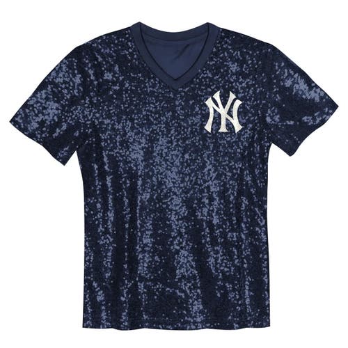 Outerstuff Juniors Aaron Judge Navy New York Yankees Name & Number Sequin V-neck Top