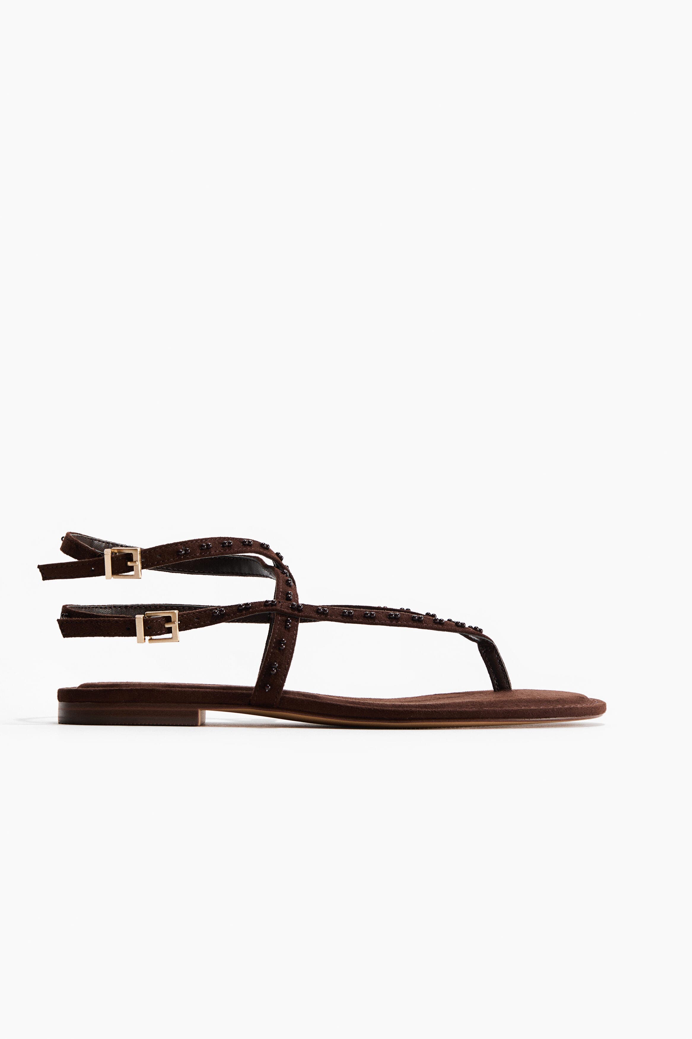 H&M Bead-detail Strappy Sandals, Alternate, color, Dark Brown