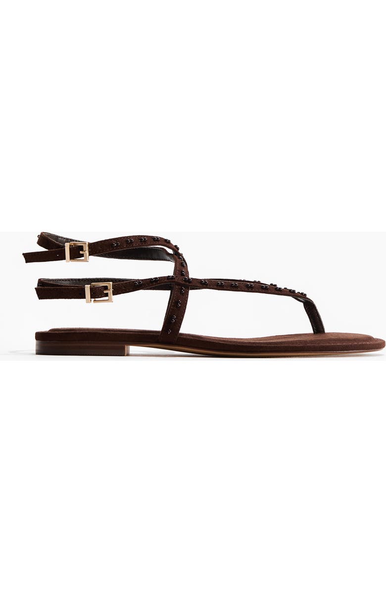 H&M Bead-detail Strappy Sandals, Alternate, color, Dark Brown