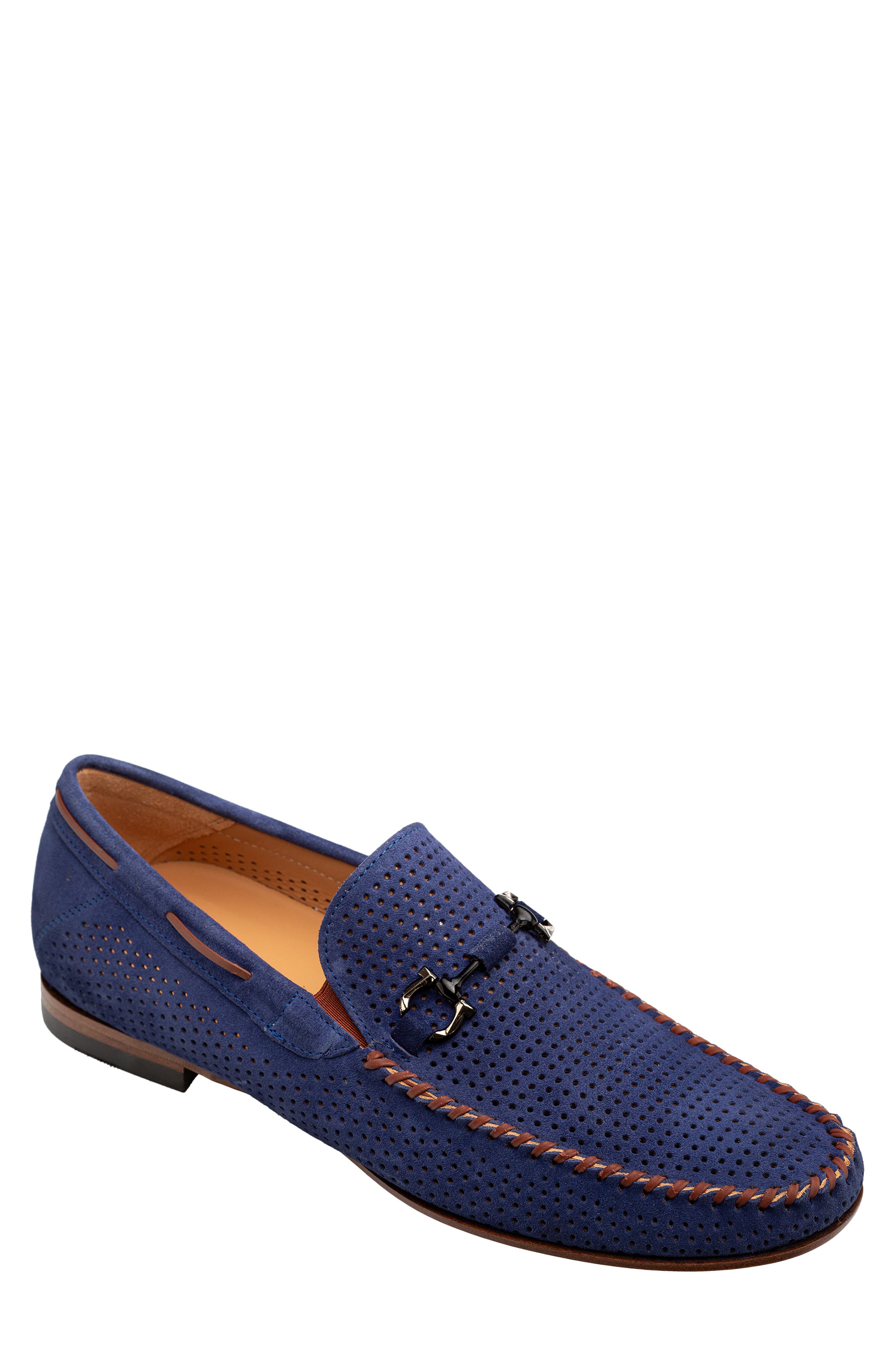 Mezlan Tarraco Perforated Suede Bit Loafer, Main, color, Blue