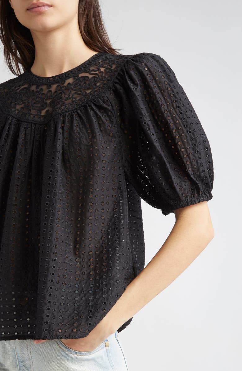 Ulla Johnson Amina Eyelet Lace Top, Alternate, color, Noir