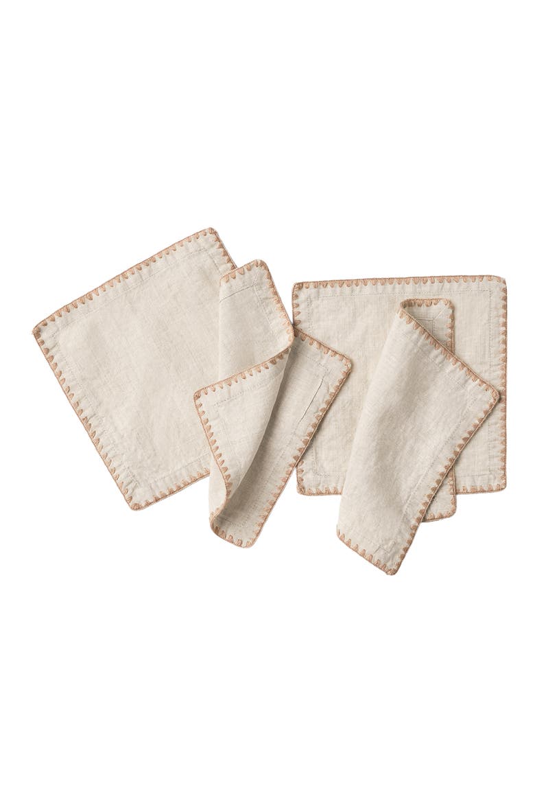 Olivos Embroidered Organic Linen Napkins, Alternate, color, NATURAL CHAMBRAY/ PRALINE