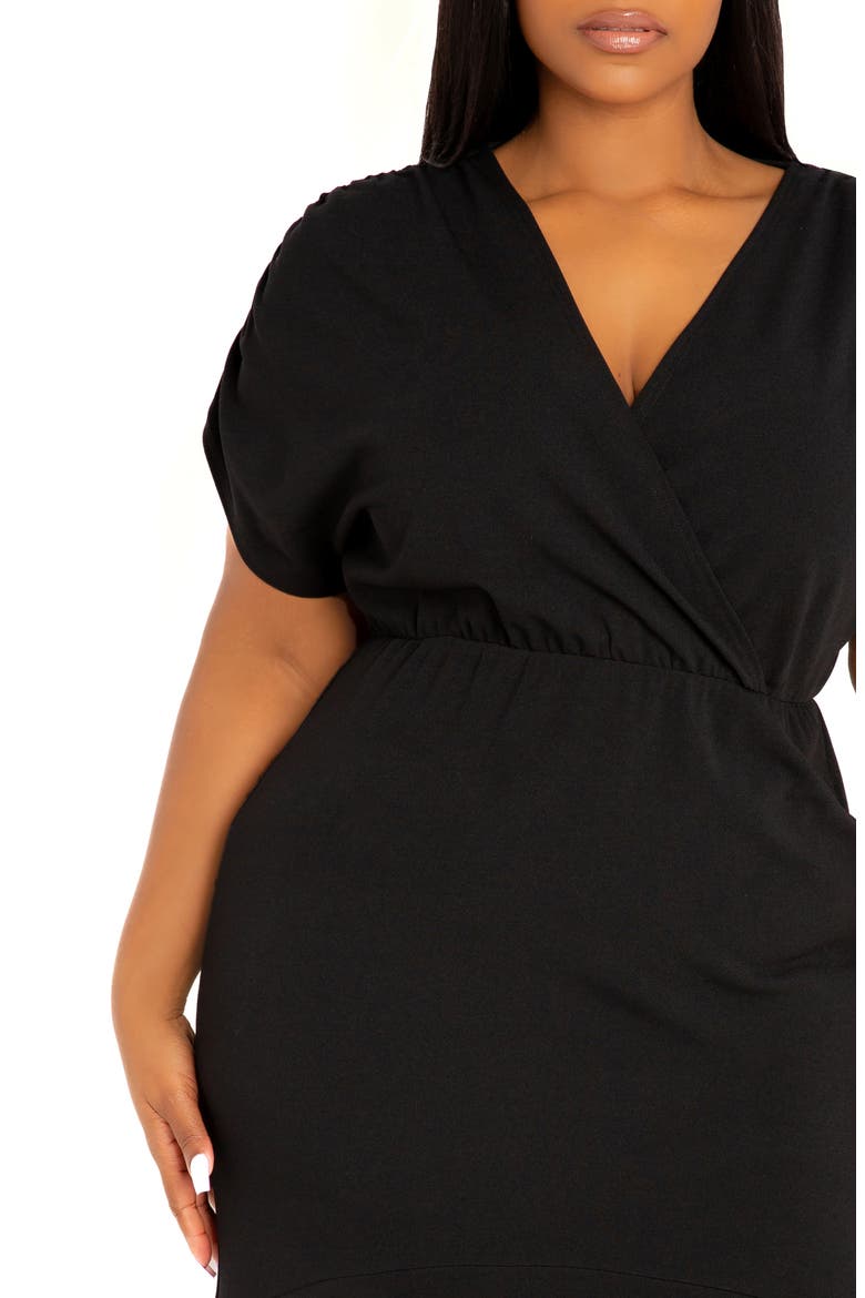 Wrap Front Flounce Hem High-Low Mermaid Midi Dress, Alternate, color, BLACK