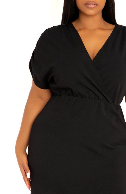 Buxom Couture Wrap Front Flounce Hem High-low Mermaid Midi Dress In Black