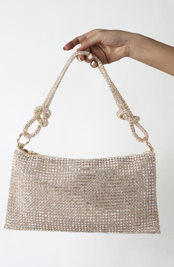 Rhinestone Top Zip Shoulder Bag