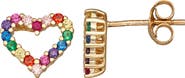FZN Kids' 14K Gold Plated Sterling Silver Cubic Zirconia Heart Stud Earrings