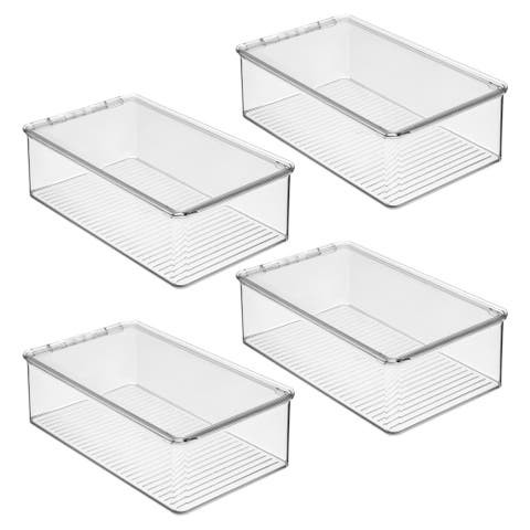 Stackable Plastic Shoe Box with Hinged-Lid for Sneakers, Sandals, and Flats, Set of 4, Clear