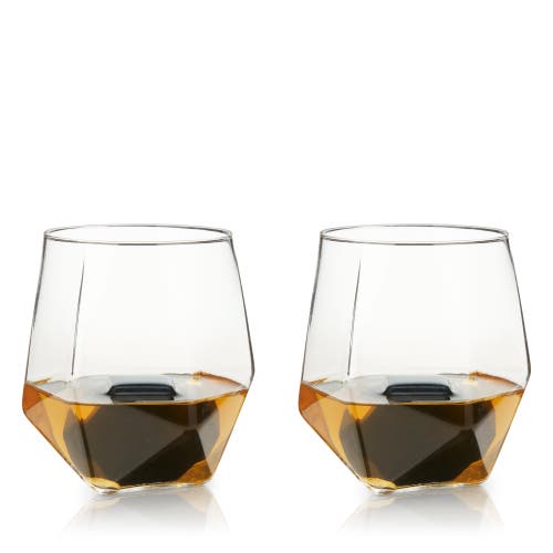 Viski 4pc Faceted Tumbler & Hexagonal Basalt Stone Set