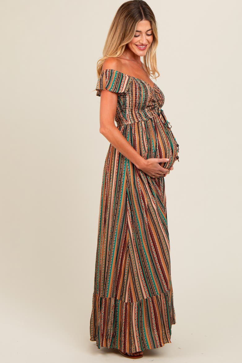 Off Shoulder Cinched Maxi Dress, Alternate, color, Multi