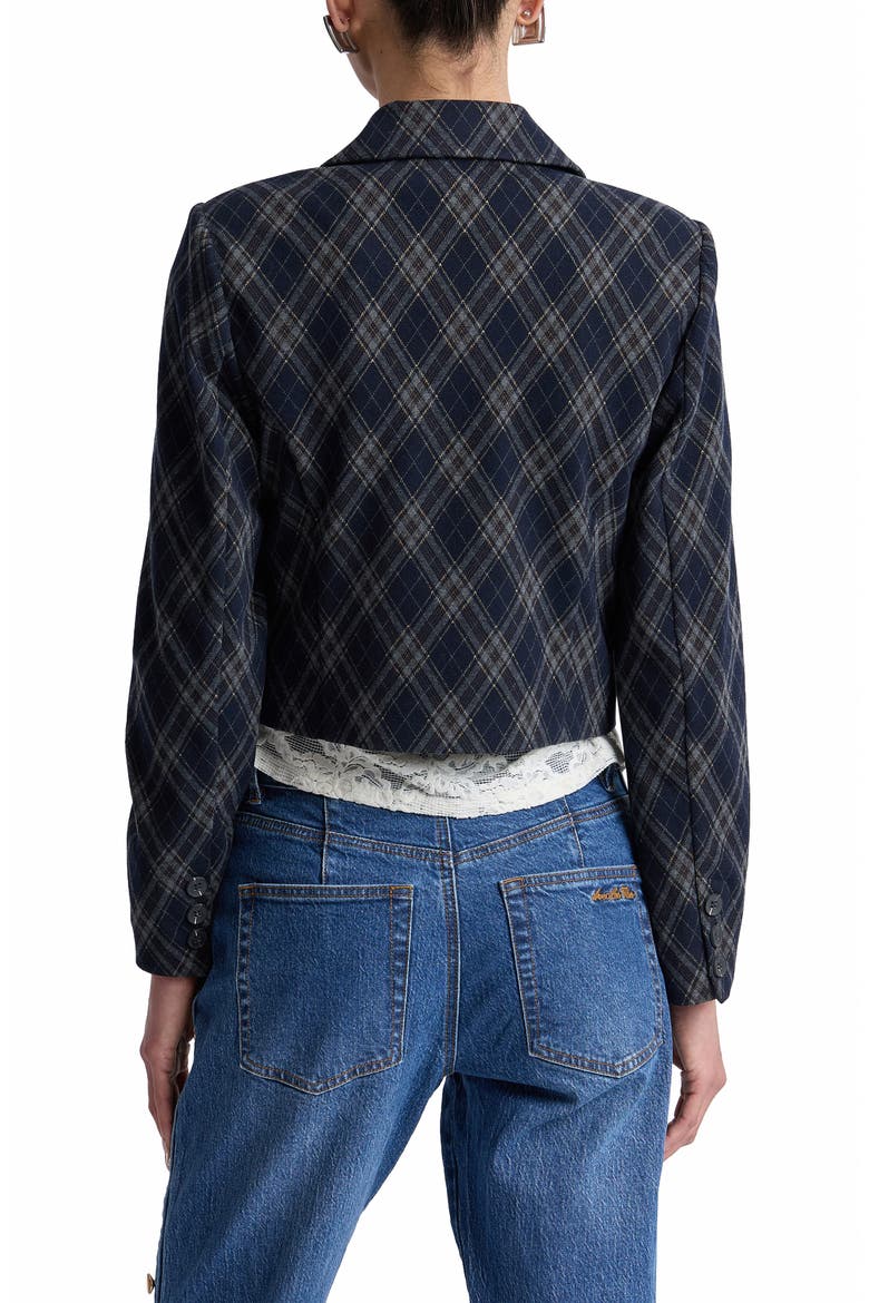 Plaid Double Breasted Cropped Blazer, Alternate, color, NAVY PLAID ARGYLE
