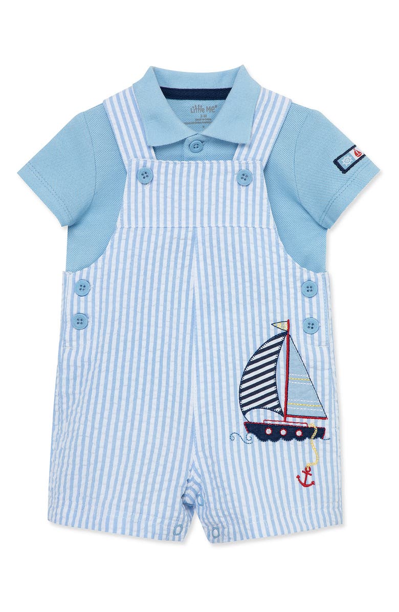 Little Me Sailboat Polo & Shortalls Set, Main, color, 
