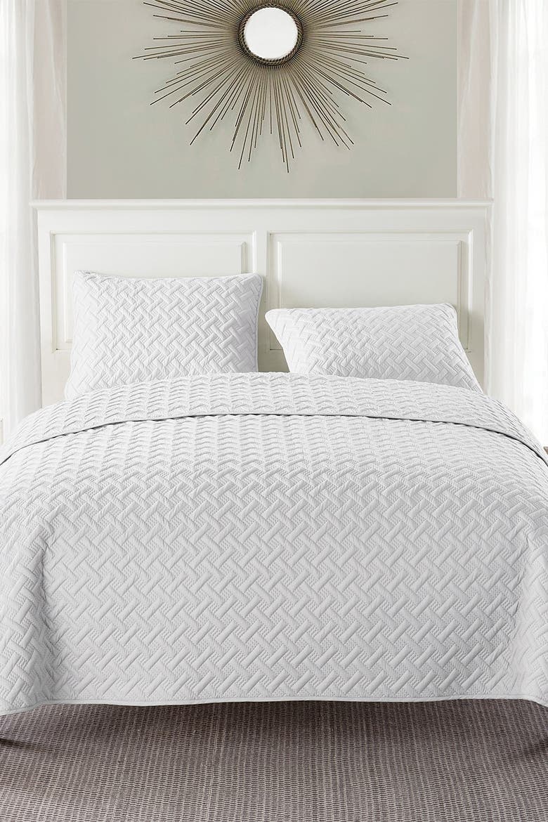 Nina Embossed Basketweave Quilt Set - Full/Queen, Alternate, color, WHITE