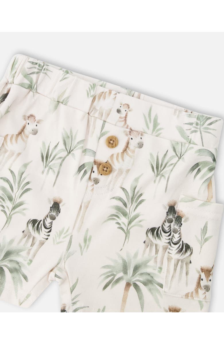 Deux par Deux Cotton Rib Jersey T-Shirt and Organic Cotton Jersey Zebra Print Short Set, Alternate, color, Caramel & Beige Zebra Print