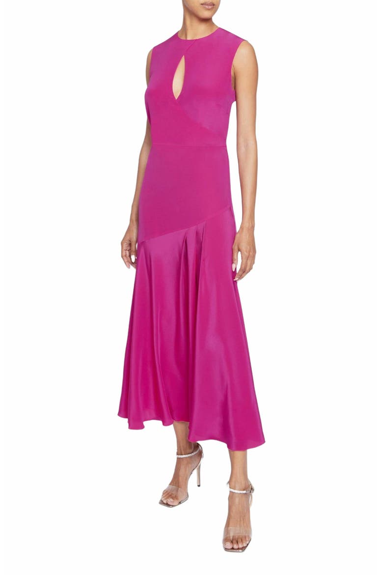 Kay Sleeveless Silk Fit and Flare Keyhole Midi Dress, Main, color, MAGENTA