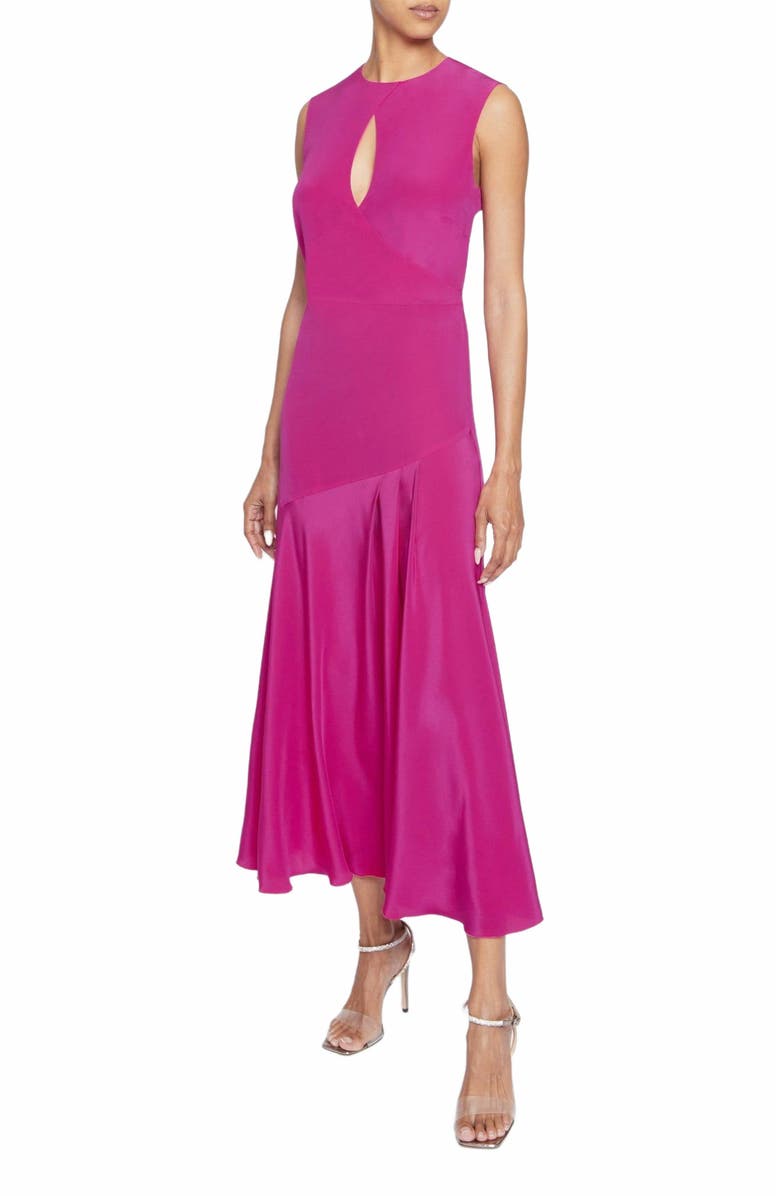Santorelli Kay Sleeveless Silk Fit and Flare Keyhole Midi Dress, Main, color, Magenta