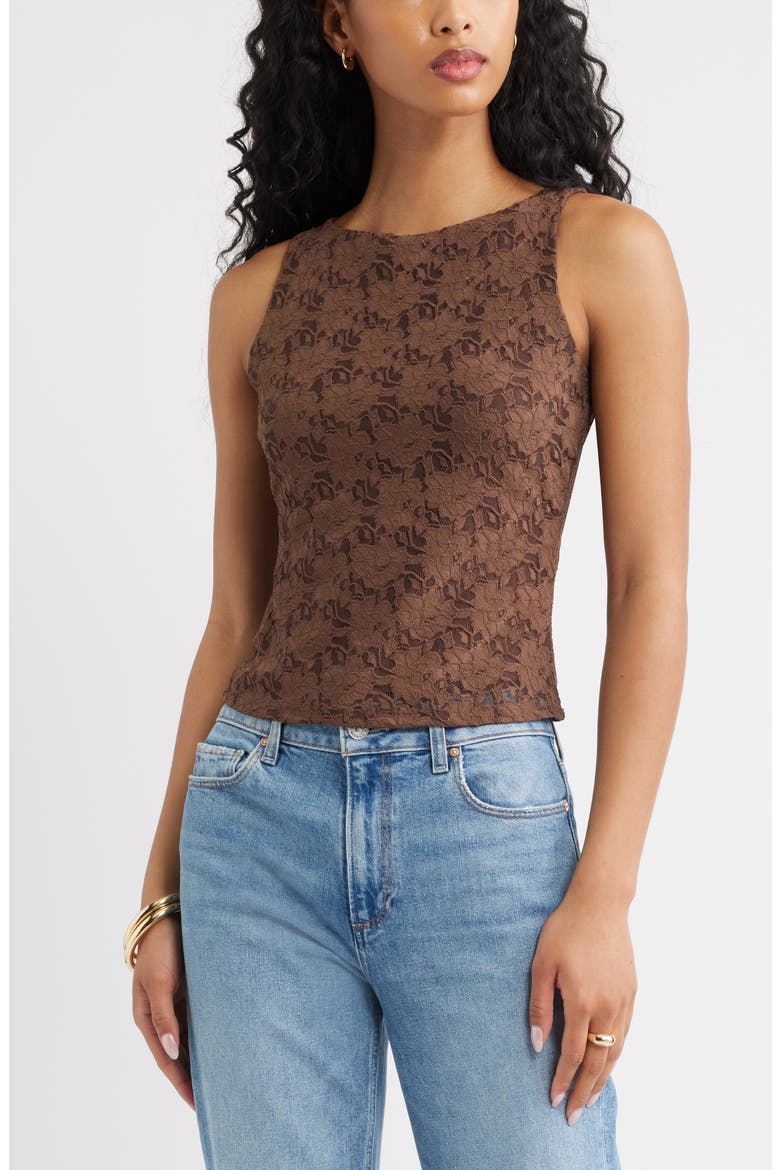 Sleeveless Lace Shell, Main, color, BROWN TERRA