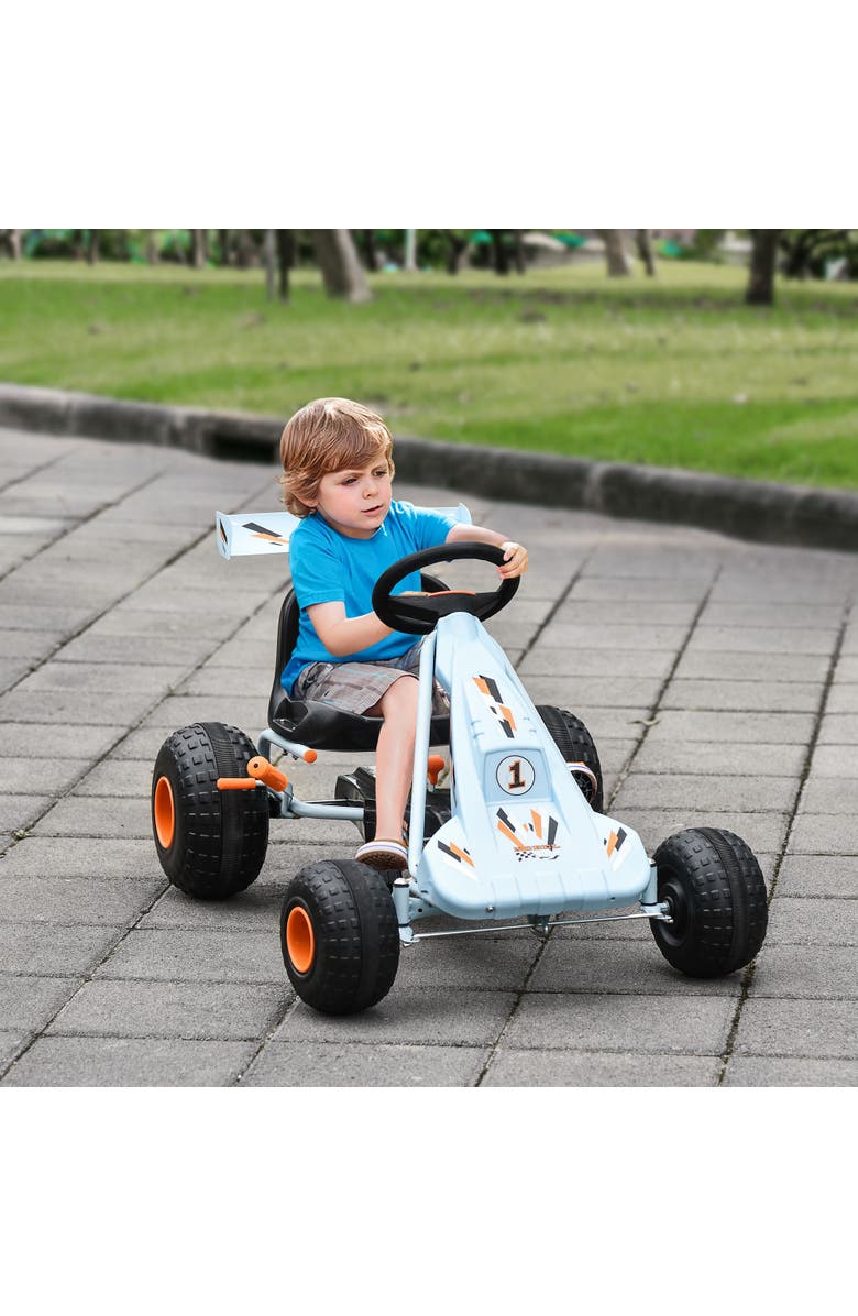Aosom Kids Pedal Go Kart with Adjustable Seat, Handbrake, Alternate, color, Light Blue