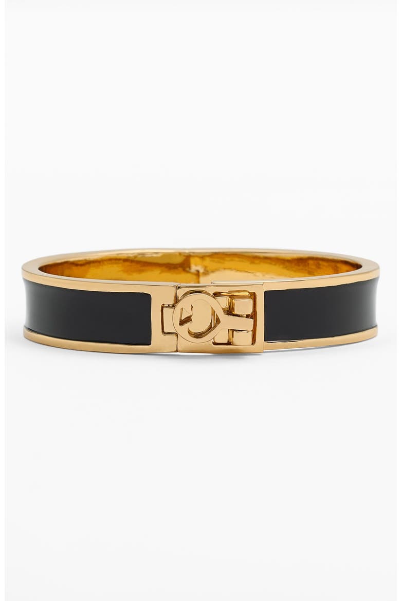 'bows & spades' enamel hinged bangle, Main, color, BLACK/ GOLD