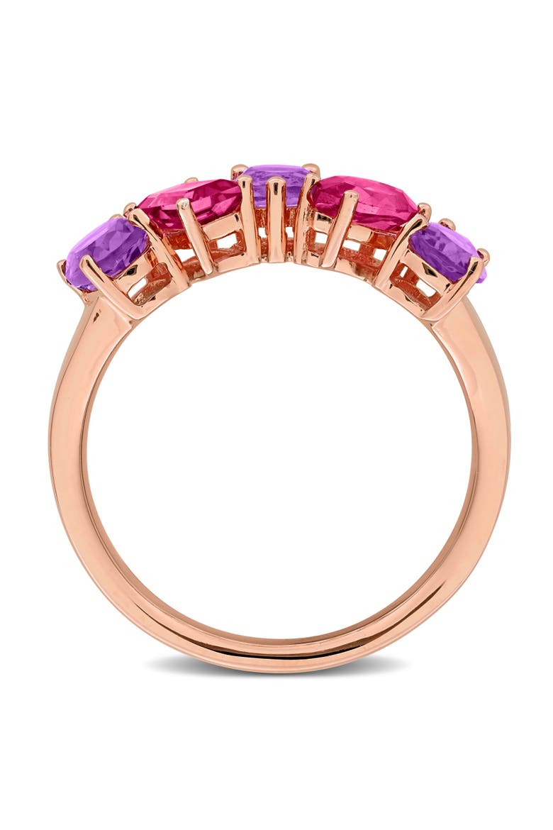 Gemstone 5-Stone Ring Sterling Silver, Alternate, color, Amethyst/Pink Topaz