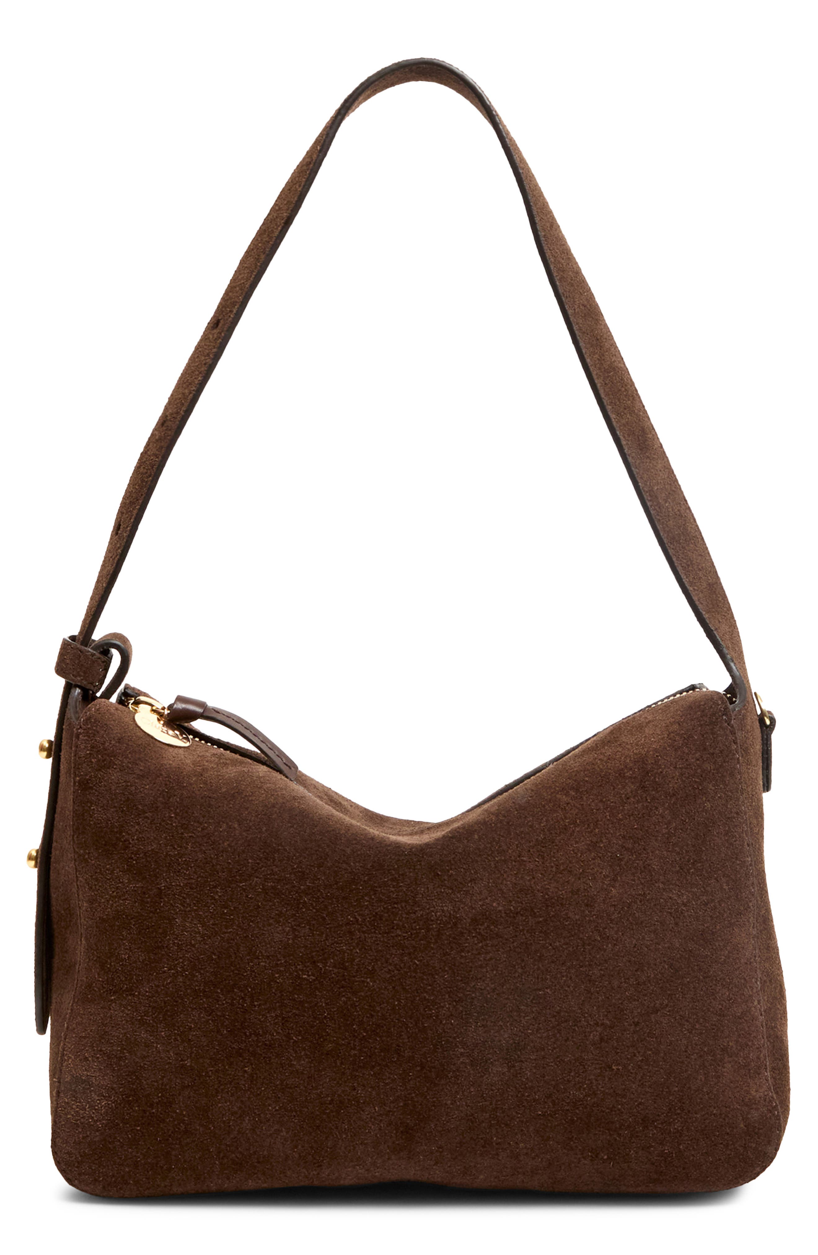 Clare V. Fleurine Suede Shoulder Bag, Main, color, Chocolate