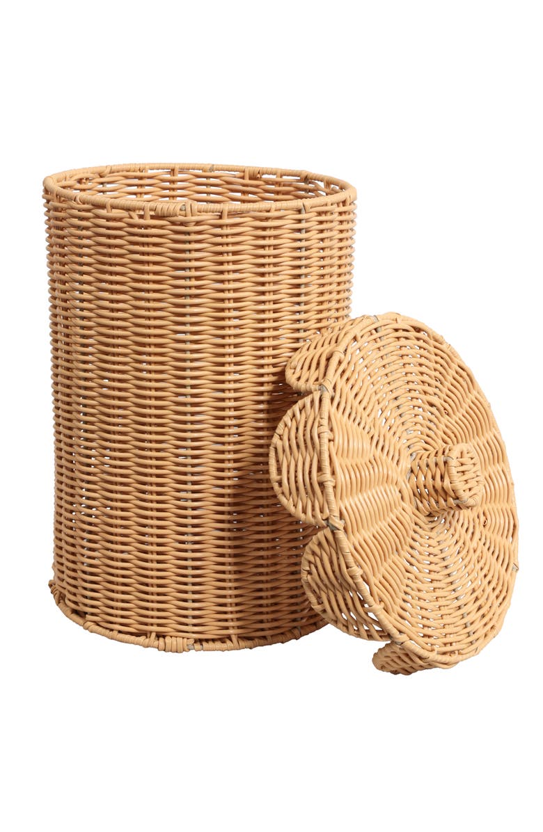 HAPPIMESS Resin 2.9-Gallon Cylinder Wicker Watebasket with Scalloped Lid, Main, color, Natural