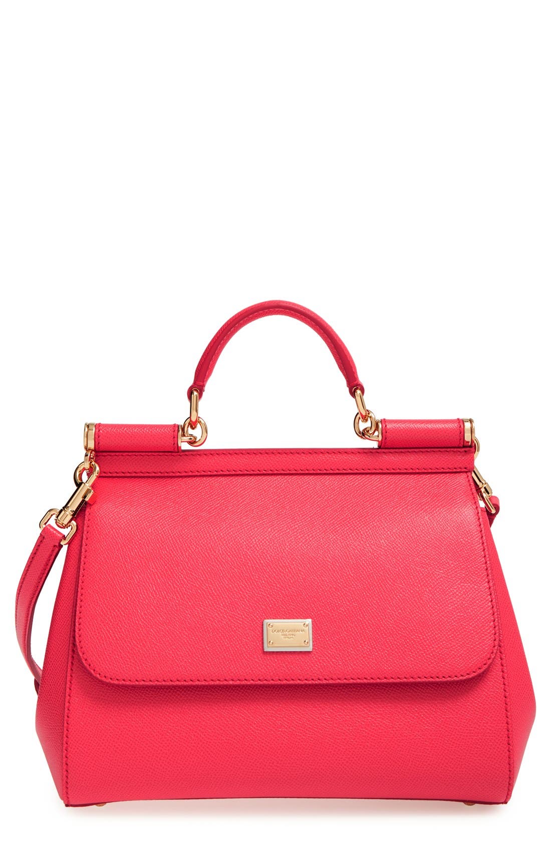 Dolce&Gabbana 'Small Miss Sicily' Leather Satchel, Main, color, Hibiscus