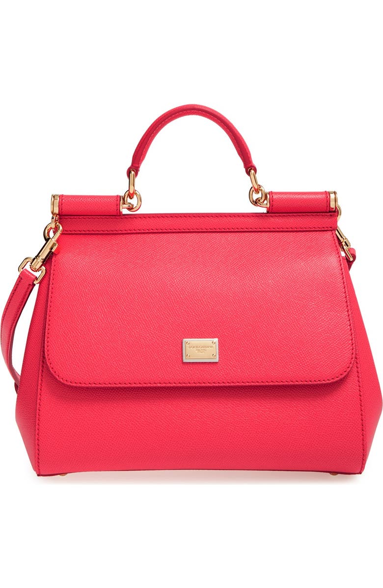 Dolce&Gabbana 'Small Miss Sicily' Leather Satchel, Main, color, Hibiscus