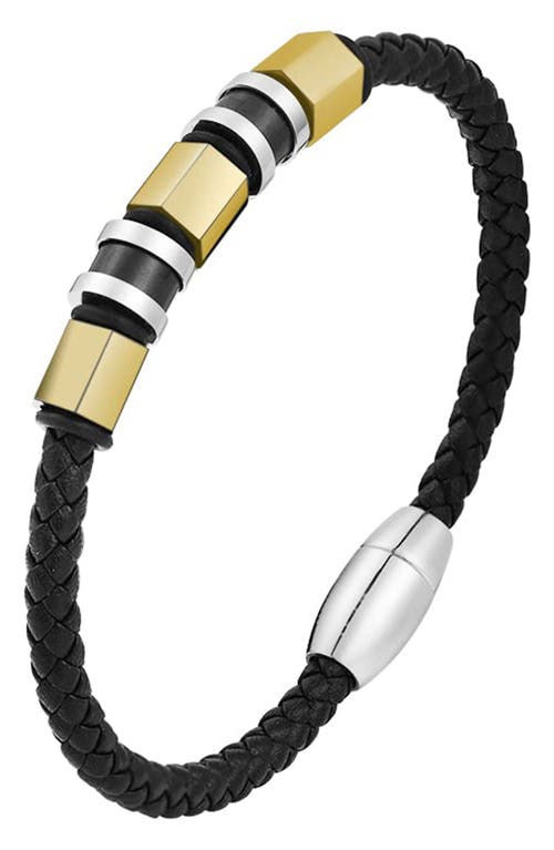 Geoffrey Beene Stainless Steel Ornaments Leather Bracelet