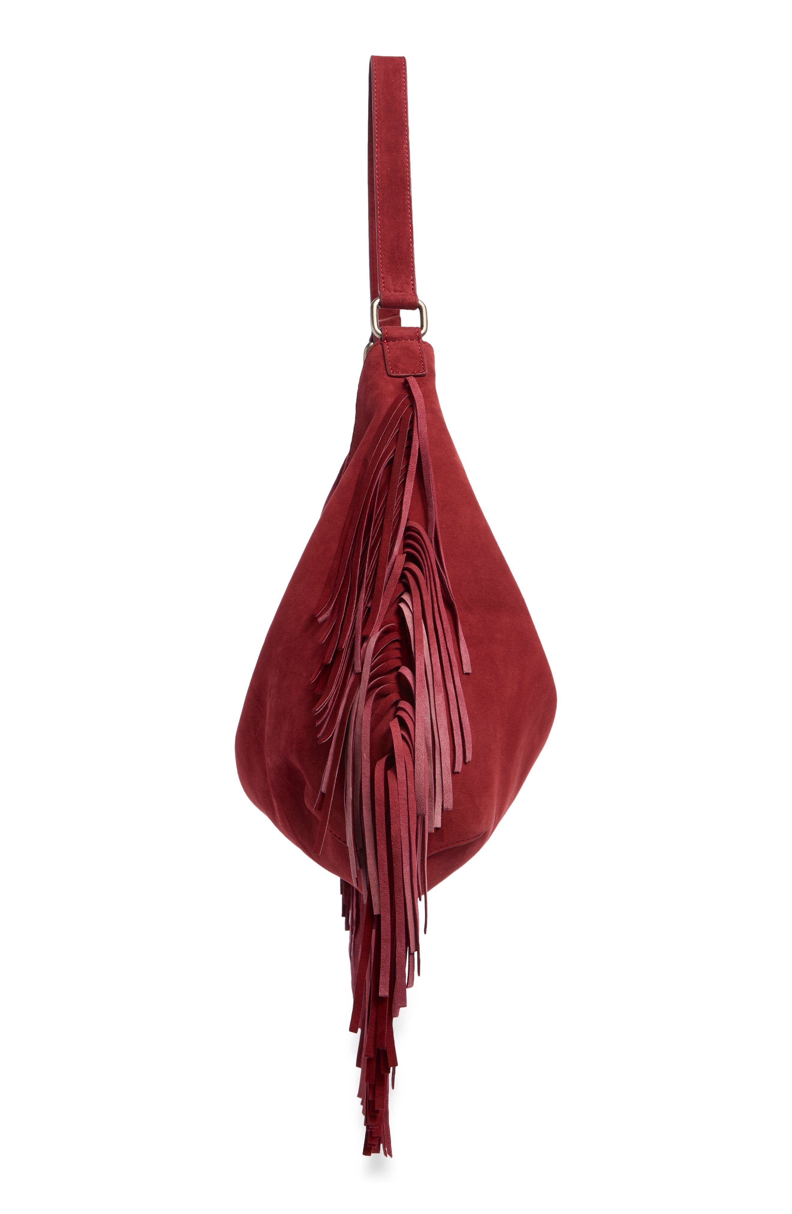 Finn Fringe Leather Shoulder Bag, Alternate, color, CHILLED MERLOT